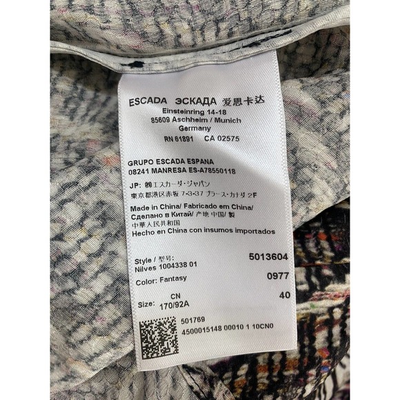 Escada Silk Top Blouse sleeveless Fringe Ruffle Multi Color Button Front… - Picture 7 of 9